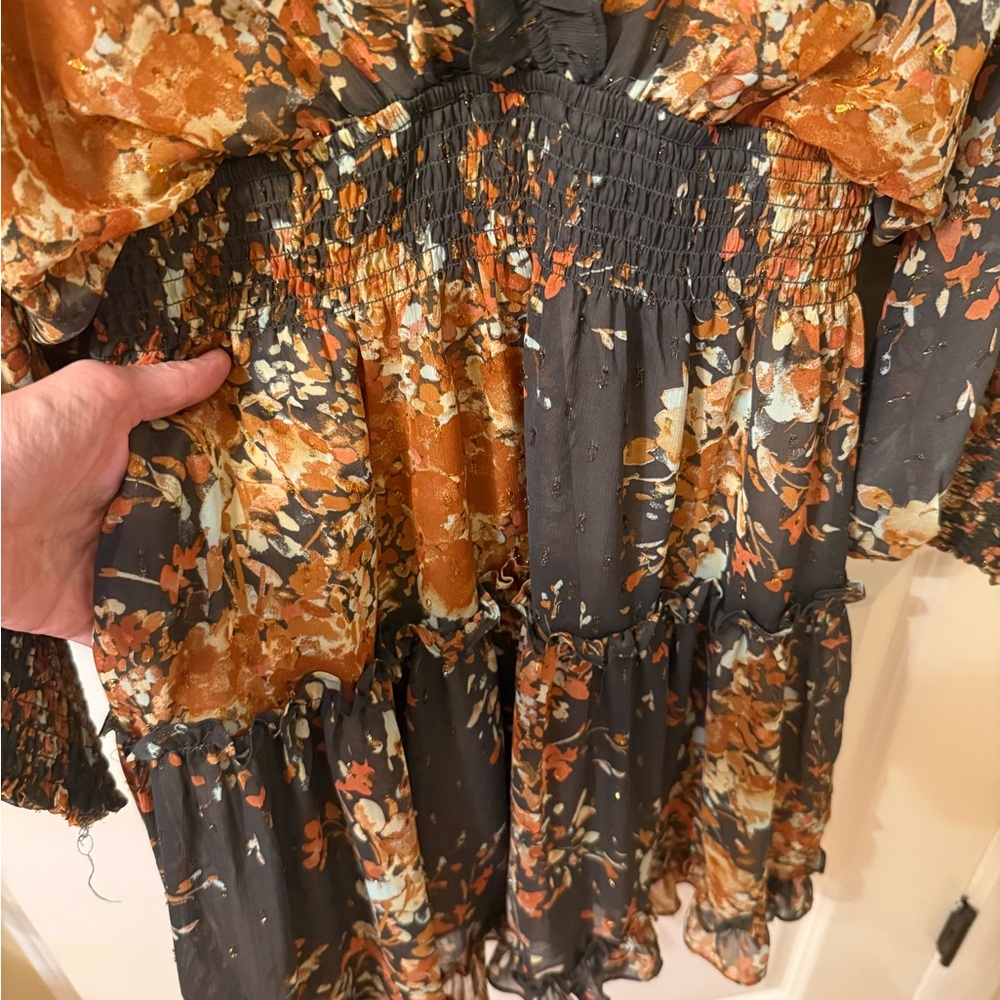 lovestitch Black Floral Long Sleeve Maxi Dress with Rust Accents - Picture 3 of 8